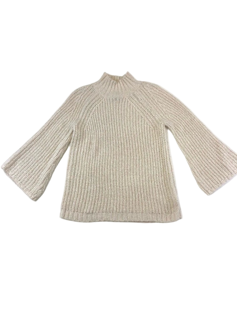 Chaps cream rib knit metallic silver flare sleeve knit turtleneck Small